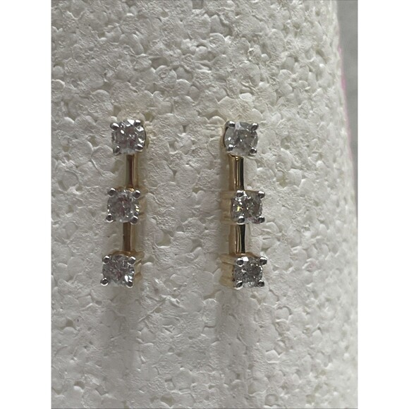 Past Present Future 3-Stone Diamond Earrings in 10k Yellow Gold. READ - Picture 2 of 12